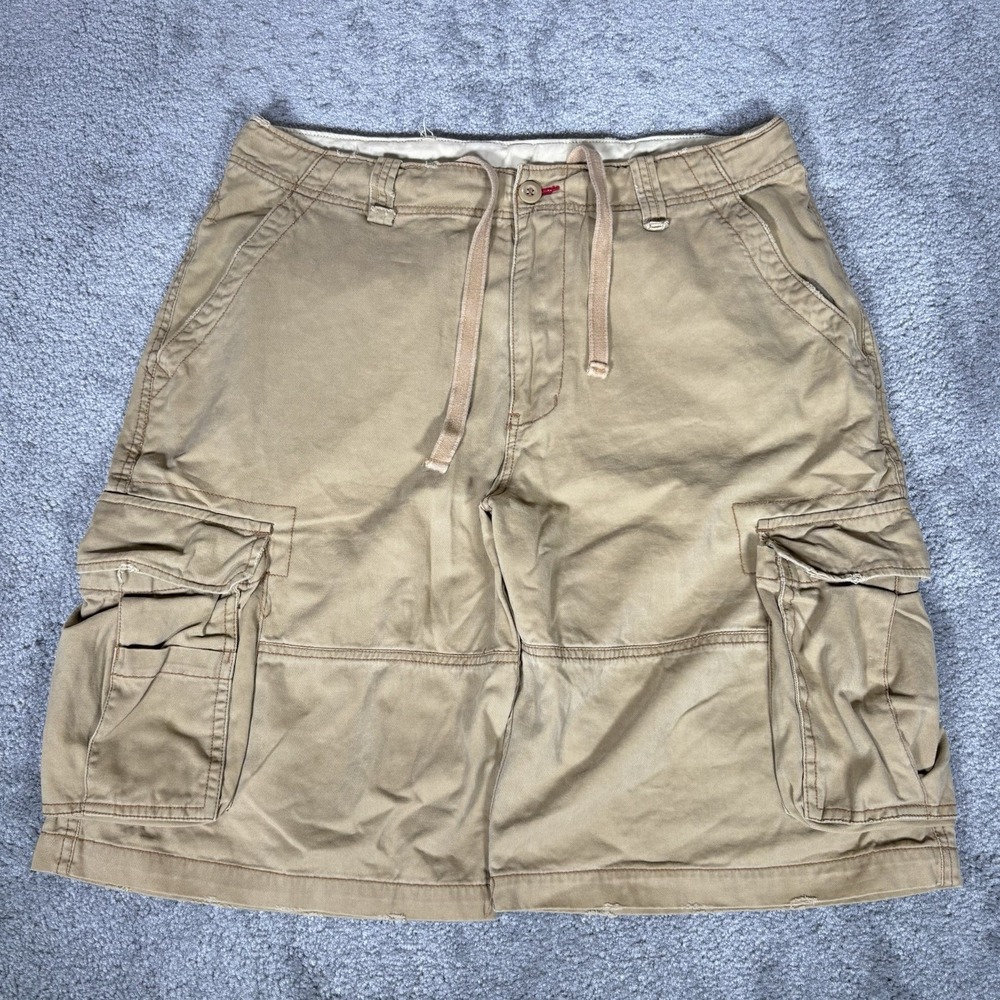 Vintage No Boundaries Cargo Shorts Mens 34 Tan Baggy Heavy Drawstring Skater Y2K